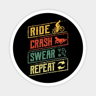 Ride Crash Swear Repeat Mountain Bike Magnet